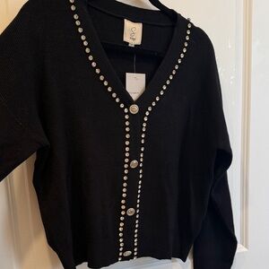 Sioni Black Cardigan with Rhinestone Accents- FABULOUS!!!  Size large